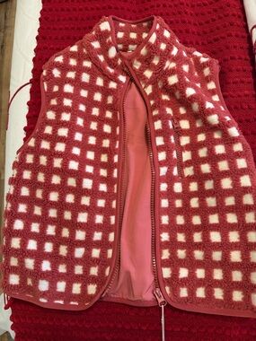 Red and Cream Checkered Fleece Vest